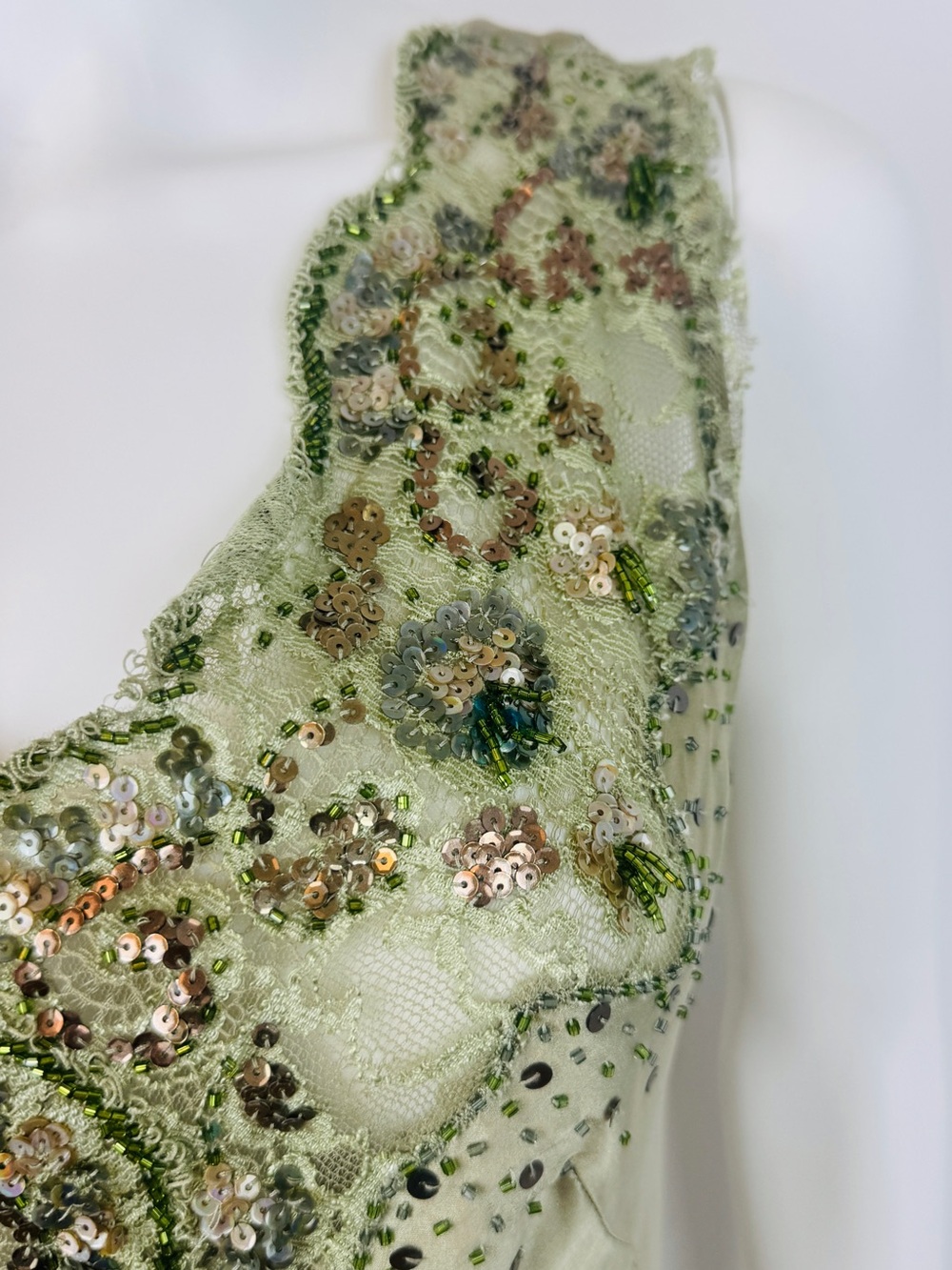 Vintage Alberto Makali Green Silk Beaded Sequin Lace Fairy Dress - Picture 3 of 12